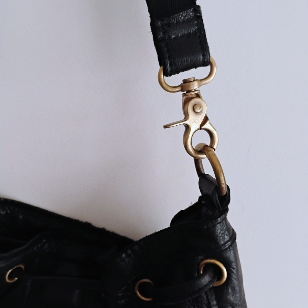 Amerileather Luxury Leather Tassel Studded Bucket Black Bag Moto Hippie Biker - Picture 5 of 12